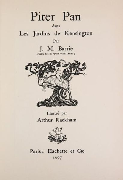BARRIE (J.M.) Piter Pan dans les jardins de Kensington.
Paris, Hachette, 1907.
Petit...