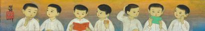 MAI trung THU (1906-1980) 
Sept garçons, 1977
Encre et couleurs sur soie, signée...