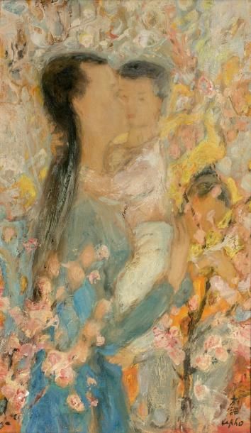 Le Pho (1907-2001) 
Maternité, circa 1955
Huile, encre et couleurs sur soie, signée...