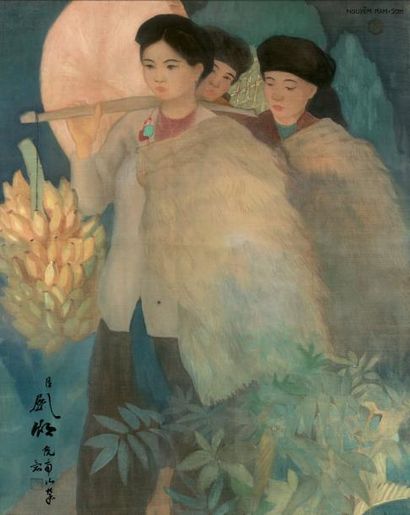 NGUYEN NAM SON (1890-1973) 
Paysannes du Tonkin, circa 1935
Encre et couleurs sur...
