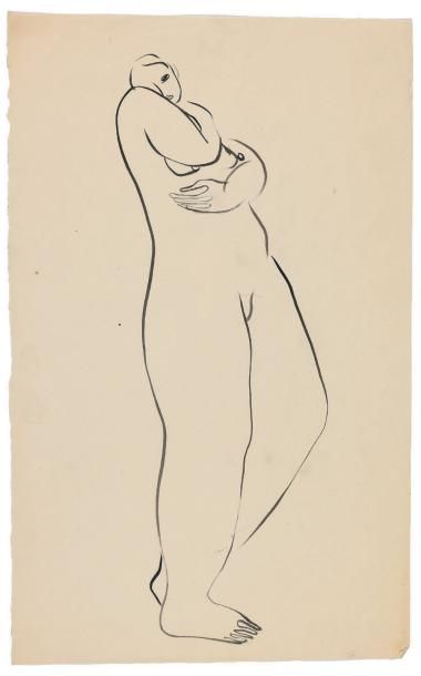 SANYU (1901-1966) Nu de profil Encre sur papier 45 x 28 cm - 17 3/4 x 11 in. Ink...