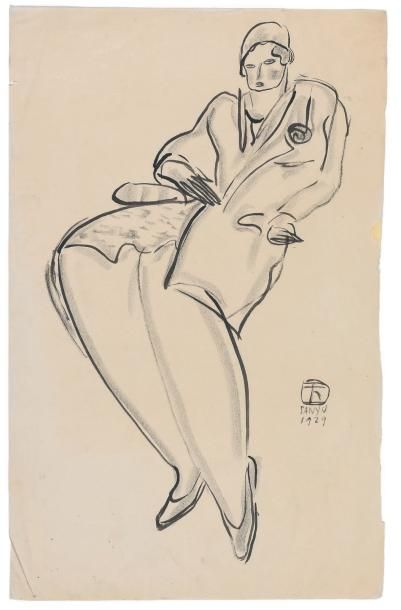 SANYU (1901-1966) 
Femme assise, 1929
Encre sur papier, signée et datée en bas à...