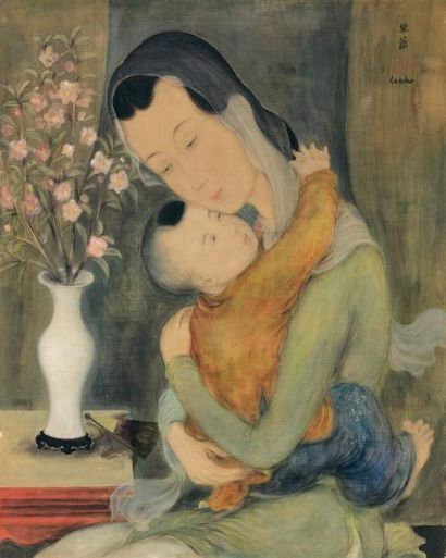 LE PHO (1907 - 2001) 
Maternité
Encre et couleurs sur soie, signée en haut à droite...