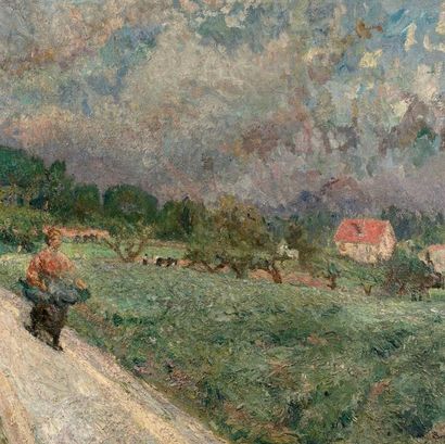 Emilio BOGGIO (1857-1920) 
Le chemin de la Bourgogne, Auvers, 1917
Huile sur toile,...