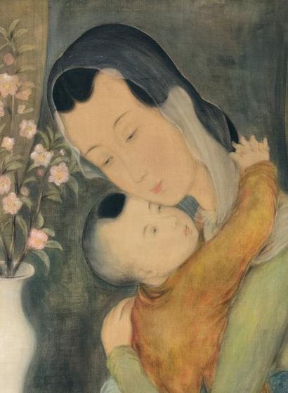 LE PHO (1907 - 2001) 
Maternité
Encre et couleurs sur soie, signée en haut à droite...