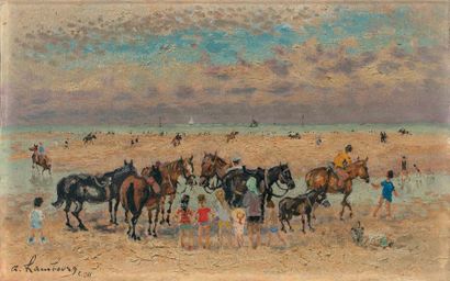 André HAMBOURG (1909-1999) 
Les petits chevaux sur la plage, vers 1961
Huile sur...