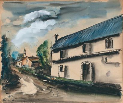 Maurice de Vlaminck (1876-1958) 
Village
Gouache, encre et aquarelle sur papier,...
