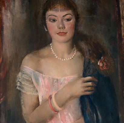 Vera ROCKLINE (1896-1934) 
Portrait d'élégante
Huile sur toile, signée en bas à droite,...