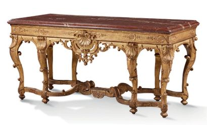 null EXCEPTIONNELLE TABLE CONSOLE en chêne mouluré sculpté et redoré, la ceinture...