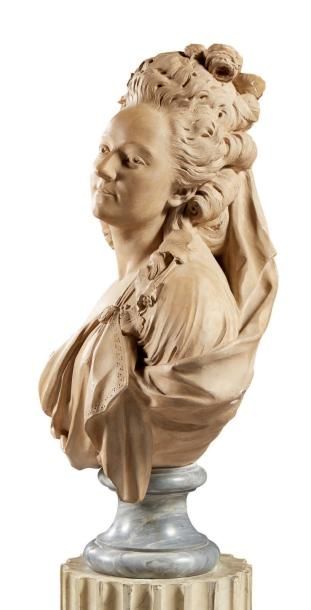 GAETANO MERCHI (1747-1823) La Guimard
Buste en pierre sculptée et patinée, la représentant...