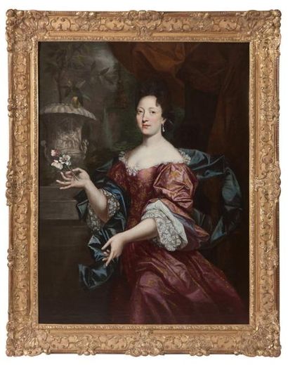 ÉCOLE DE L'ITALIE DU NORD VERS 1740 Portrait de femme tenant une fleur
Toile
142...