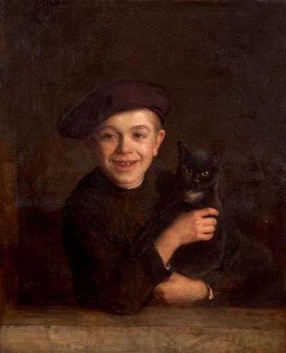 Ecole française vers 1850 Jeune garçon tenant un chat
Toile
73 x 60 cm