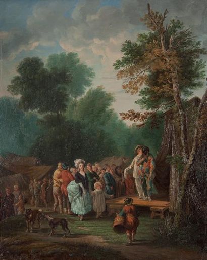 ÉCOLE ANGLAISE vers 1800 Les dresseurs de chien
Personnages de la comedia dell'Arte
Paire...