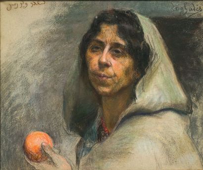 Léonie Tchoumakoff LOGHADES (1859-?) Portrait de femme à l'orange
Pastel signé en...