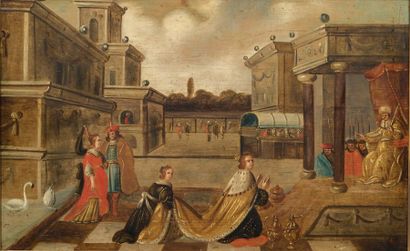 École FLAMANDE du XVIIe siècle, entourage de Frans FRANCKEN Salomon et la reine de...