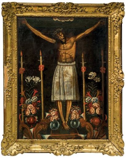 ÉCOLE DE CUZCO La crucifixion
Toile
131 x 92 cm
Restaurations

PROVENANCE: Acheté...