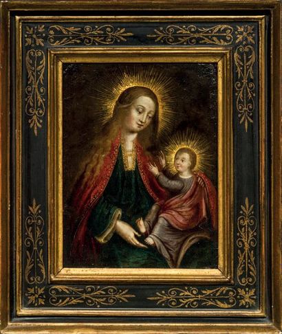 Ecole ANVERSOISE vers 1630 Vierge à l'Enfant
Cuivre
22 x 16,5 cm
Restaurations