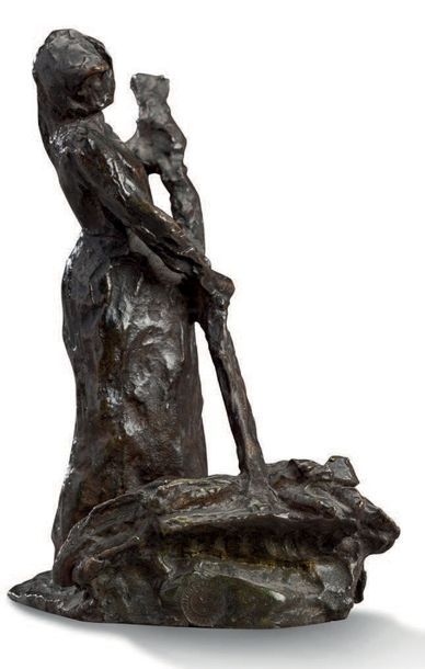 Aimé-Jules DALOU (1838-1902) La faneuse
Petit bronze à patine brune signé sur la...