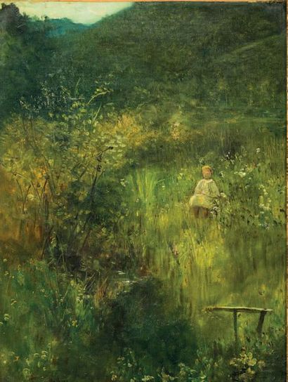 Louis Francais (1814-1897) Jeune fille au champ
Huile sur toile
signée en bas à gauche...