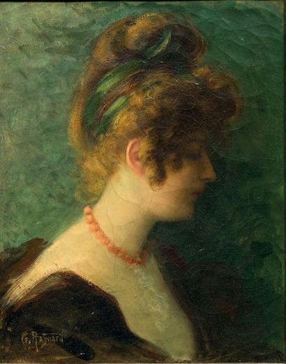 GRANT REYNARD (1887-1968) Portrait de femme au ruban vert
Huile sur toile
signée...