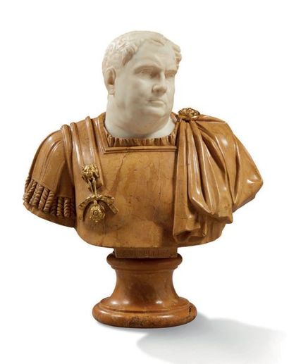 null IMPORTANT BUSTE représentant l'empereur Vitellio en marbre blanc de Carrare...