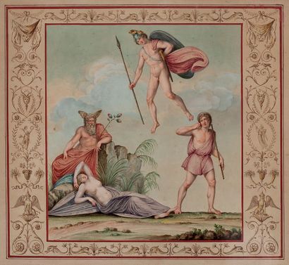 Ecole FRANCAISE vers 1800 Zeus envoie Hermès demander à Calypso de laisser partir...