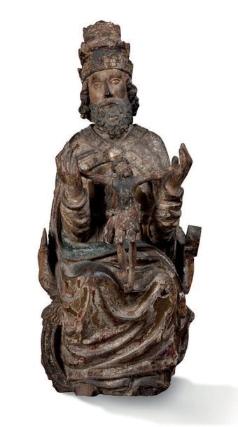 null STATUE ASSISE en bois sculpté et polychromé et doré
Allégorie de la Sainte Trinité...