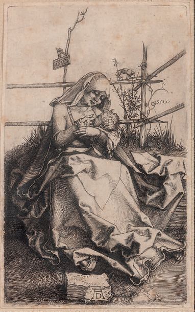 Albrecht Dürer (1471-1528) Vierge à l'enfant sur un banc d'herbe
Burin. Belle épreuve...