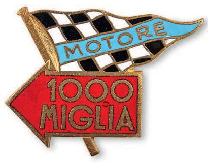 null 1000 MIGLIA
Petit badge de calandre en métal doré et émaillé du Rallye des Mille...