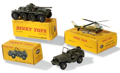 DINKY TOYS Lot de 3 miniatures dans leur boîte d'origine:
- Jeep Hotchkiss-Willys,...
