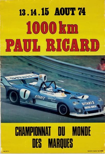 null 1000 KM PAUL RICARD 1974
Affiche originale
Imprimerie Spéciale Paul Ricard
Etat...