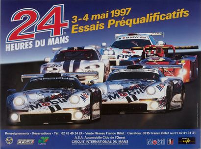  ESSAIS 24 HEURES DU MANS Lot de 5 affiches des éditions 1995, 1996, 1997, 1998 et...