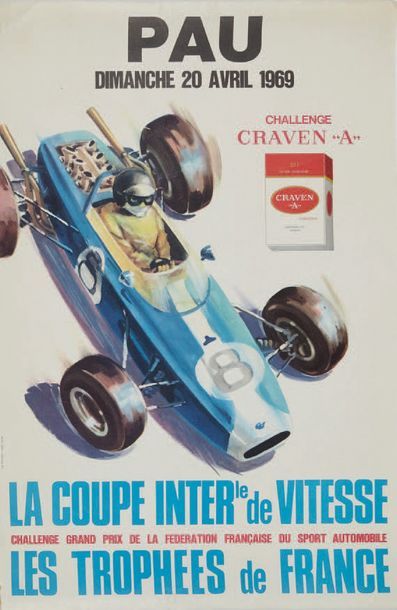  COUPE INTERNATIONALE DE VITESSE 1969 Circuit de Pau Affiche originale Imp. Thivillier...