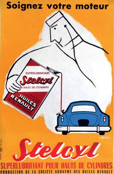  HUILES RENAULT Affiche original promotionnelle pour les lubrifiants Stelcyl D'après...