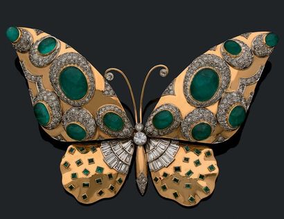 SUZANNE BELPERRON 
Grande broche "papillon" articulée en or jaune 18k (750) et platine...
