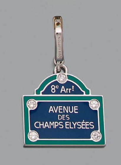 LOUIS VUITTON Pendentif en or gris 18K (750) figurant la plaque de l'avenue des Champs...