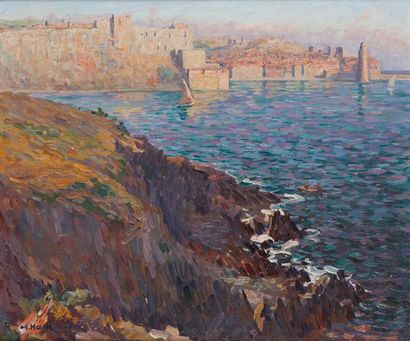 Adrien HAMON (1875-1963) 
Temps gris à Collioures
Huile sur toile, signée en bas...