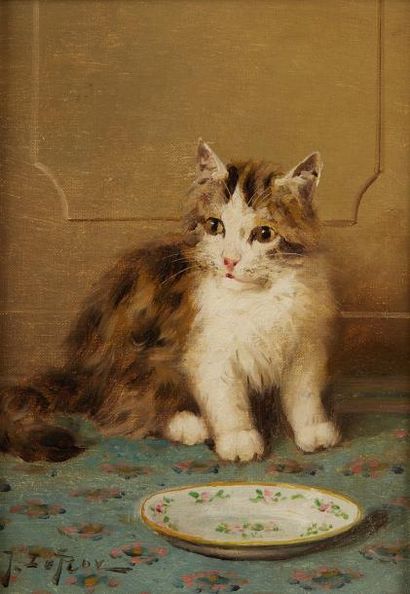 Jules Gustave LE ROY (1856-1921) 
Chats
Paire d'huiles sur toile, signées en bas
22...