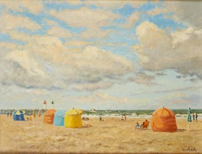 Jean-Claude DUTEIL (Né en 1950) 
Vent à Trouville
Huile sur toile, signée en bas...