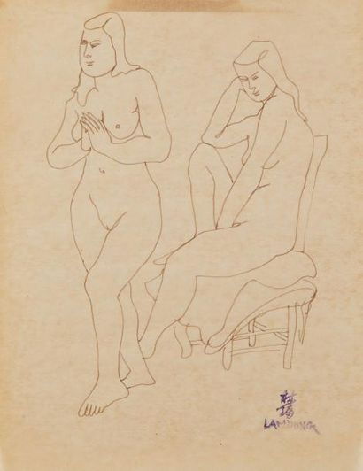LAM DONG (1920-1987) 
Nus féminins
Encre sur papier, signée en bas à droite 32.5...
