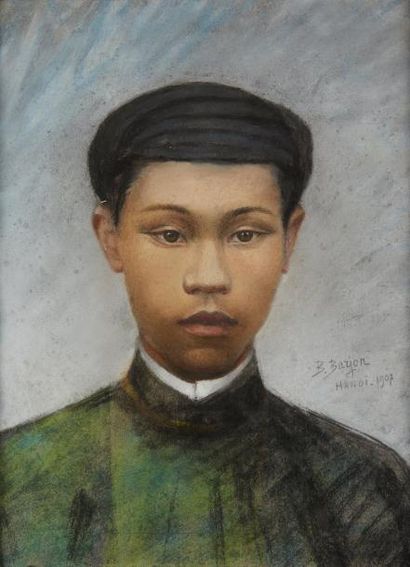 B. BARJON (XIX-XX) 
Portrait d'un jeune homme, 1907
Pastel sur papier signé, daté...