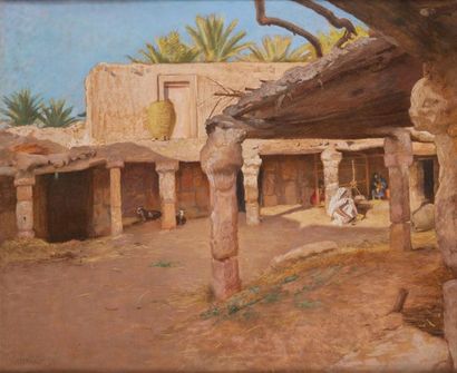 Marcel MANGIN (1852-1915) 
Cour arabe à Jarra, Tunisie
Pastel, signé en bas à gauche,...