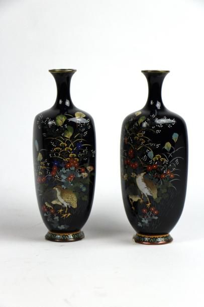 null JAPON 

Paire de vases balustres

en émaux cloisonnés sur cuivre doré, finement...