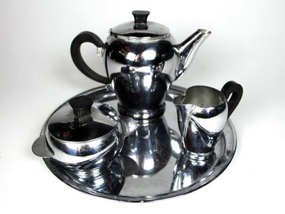 null Service à thé en métal argenté comprenant une verseuse, un pot à sucre, un pot...