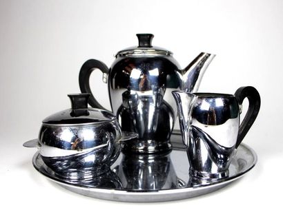 null Service à thé en métal argenté comprenant une verseuse, un pot à sucre, un pot...