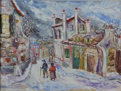 null Alexandre POUSTYNNIKOFF (1942) 

Vue de Montmartre en hiver

Huile sur panneau,...