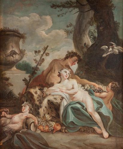 ÉCOLE FRANÇAISE DU XVIIIE SIÈCLE D'APRÈS BOUCHER Hercule et Omphale
Huile sur toile
97...