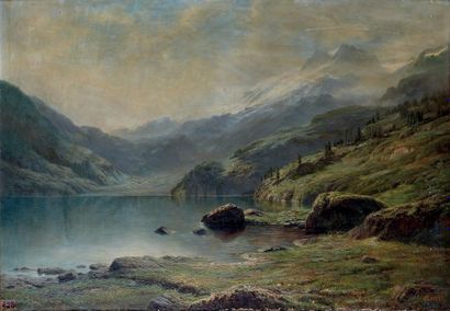 Leberecht LORTET (1826-1901) Vue des montagnes suisses
Huile sur toile, signée en...