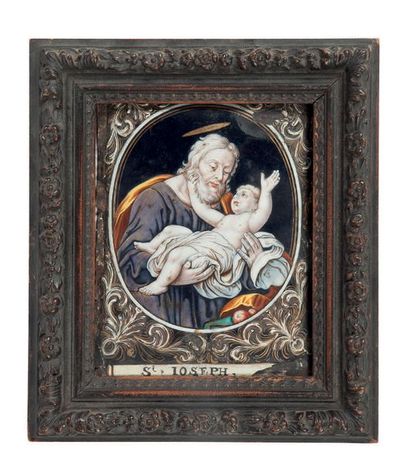 JACQUES II LAUDIN (C.1665-1729) Plaque en cuivre émaillé figurant Saint-Joseph
11...