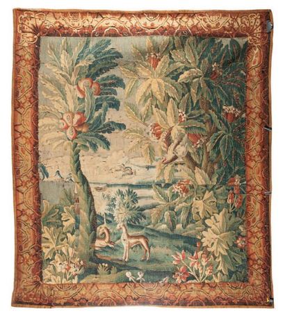 AUBUSSON Fragment de tapisserie à décor d'un paysage exotique.
XVIIIe siècle
204...